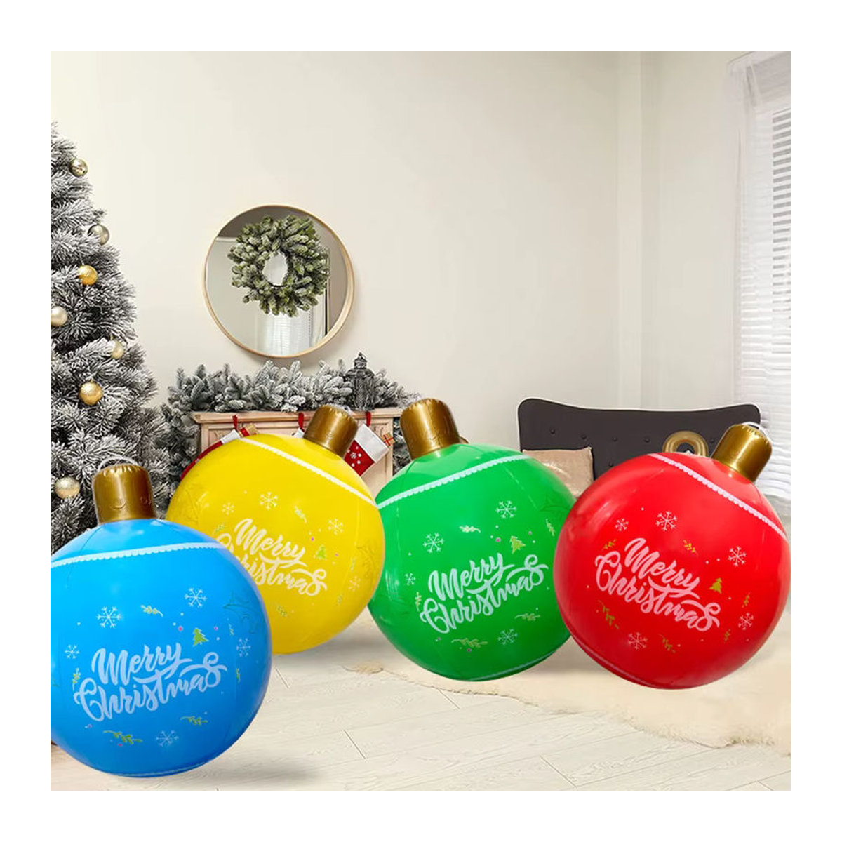 Aufblasbare Weihnachtskugel aus Kunststoff in Grün und Mehrfarbig, Durchmesser: 50 cm, hängende Weihnachtsdekoration für Heim und Büro - Bild 3