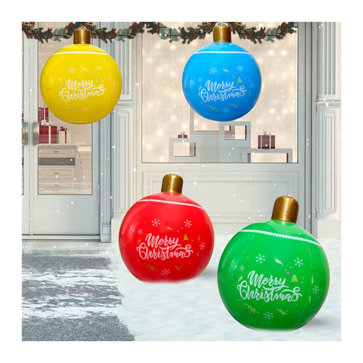 Aufblasbare Weihnachtskugel aus Kunststoff in Grün und Mehrfarbig, Durchmesser: 50 cm, hängende Weihnachtsdekoration für Heim und Büro - Bild 4
