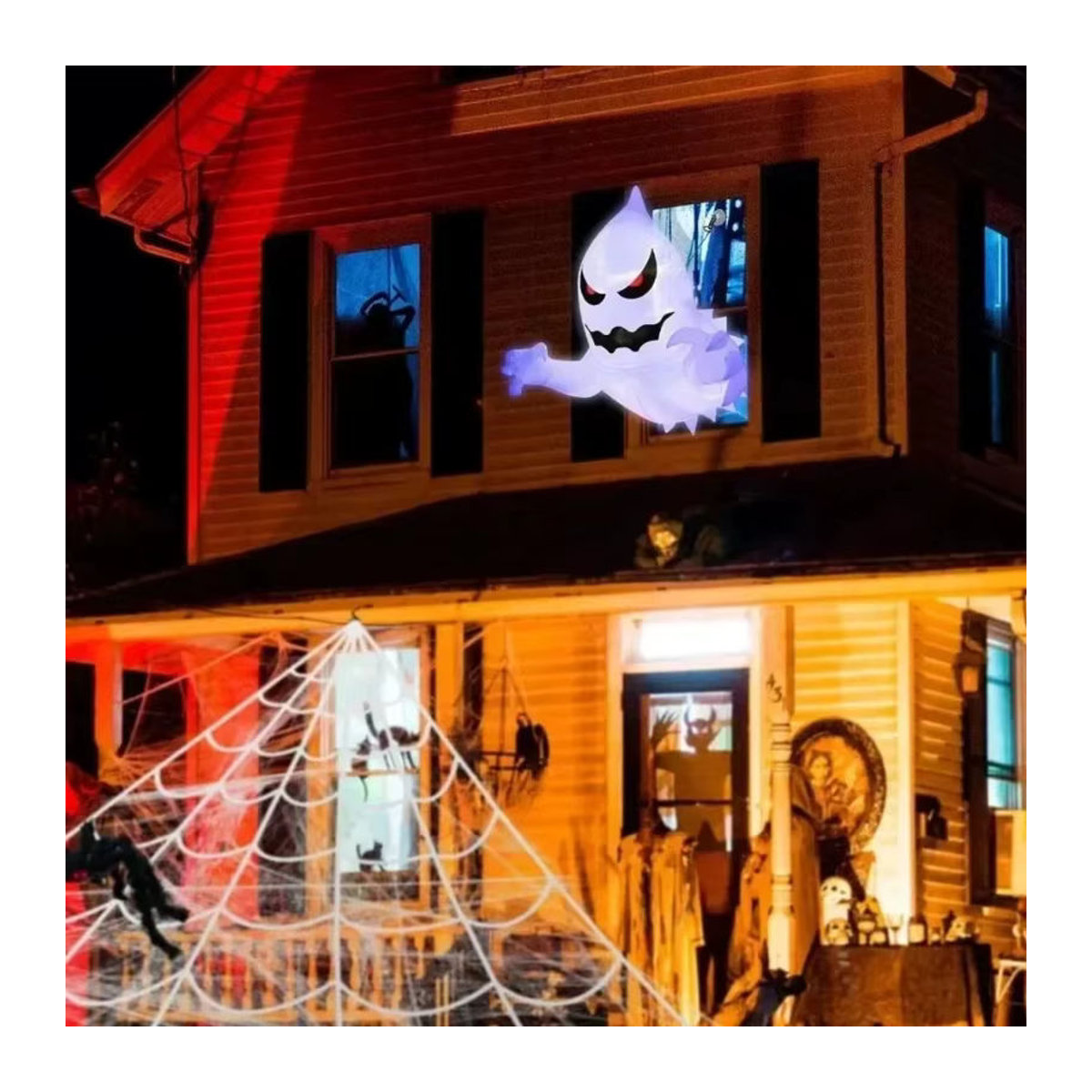 Aufblasbare weiße Geister-Außendekoration für Halloween aus Kunststoff zur Beleuchtung von Garten und Innenhof - Bild 1