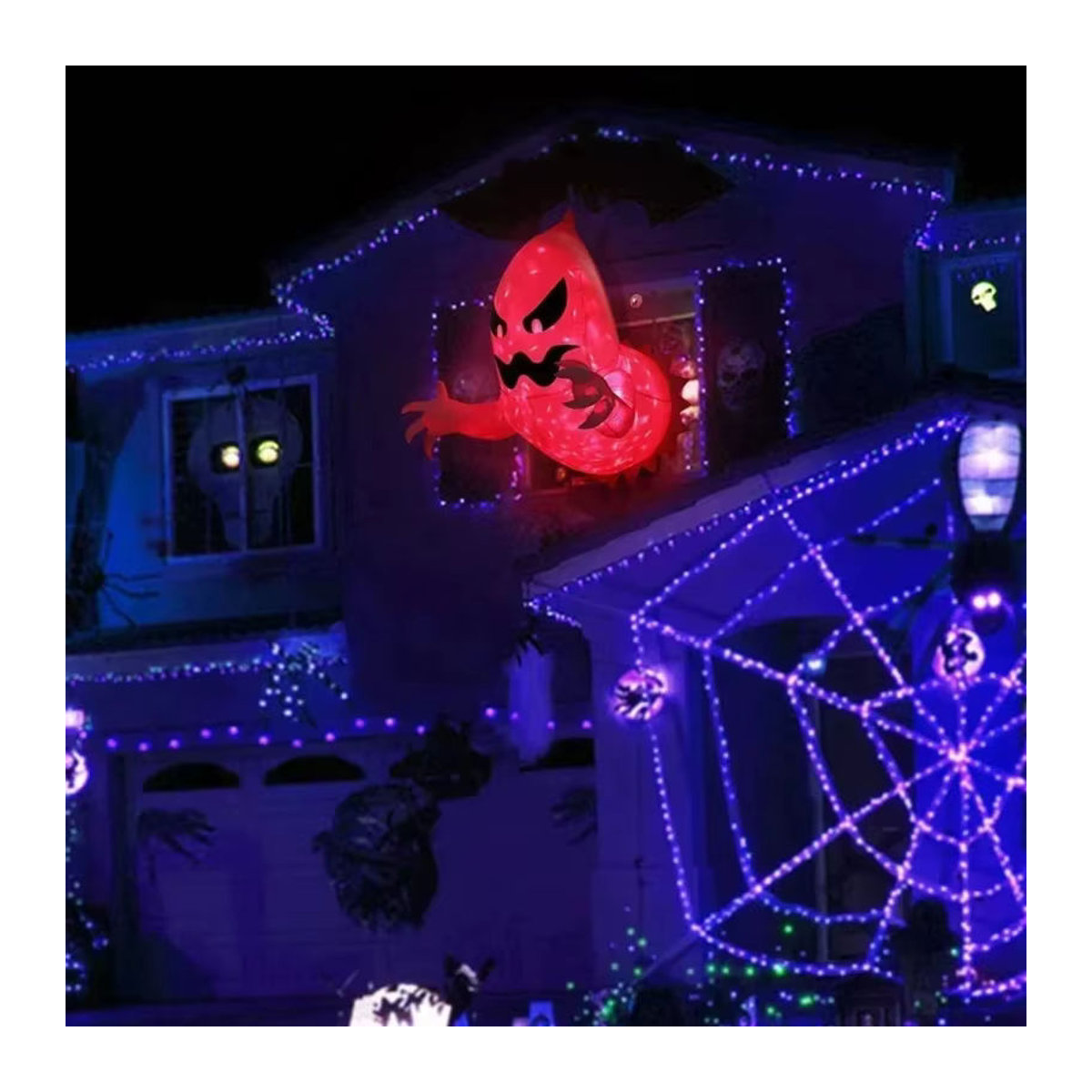 Aufblasbare weiße Geister-Außendekoration für Halloween aus Kunststoff zur Beleuchtung von Garten und Innenhof - Bild 2