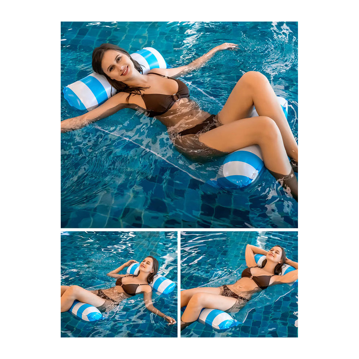 Aufblasbarer Lounge-Sessel mit Netzrückenlehne, gestreift und faltbar, ideal für Schwimmbad und Strand - Bild 1