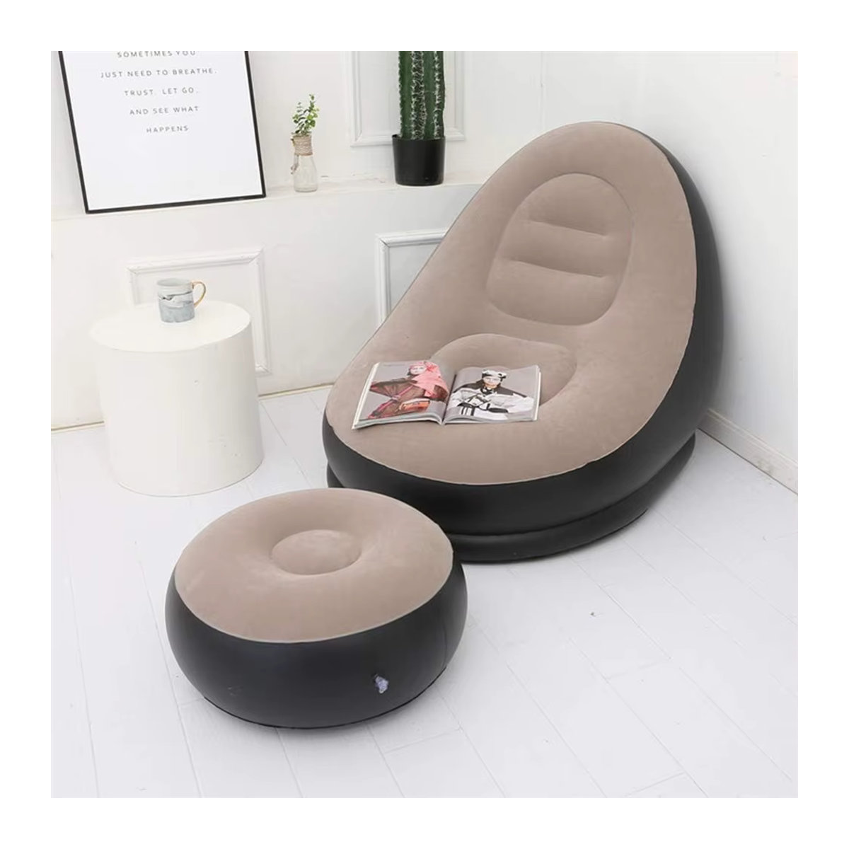 Aufblasbarer Loungesessel aus PVC mit Flockbeschichtung in Grau, faltbares Sofa-Set für Erwachsene - Bild 2