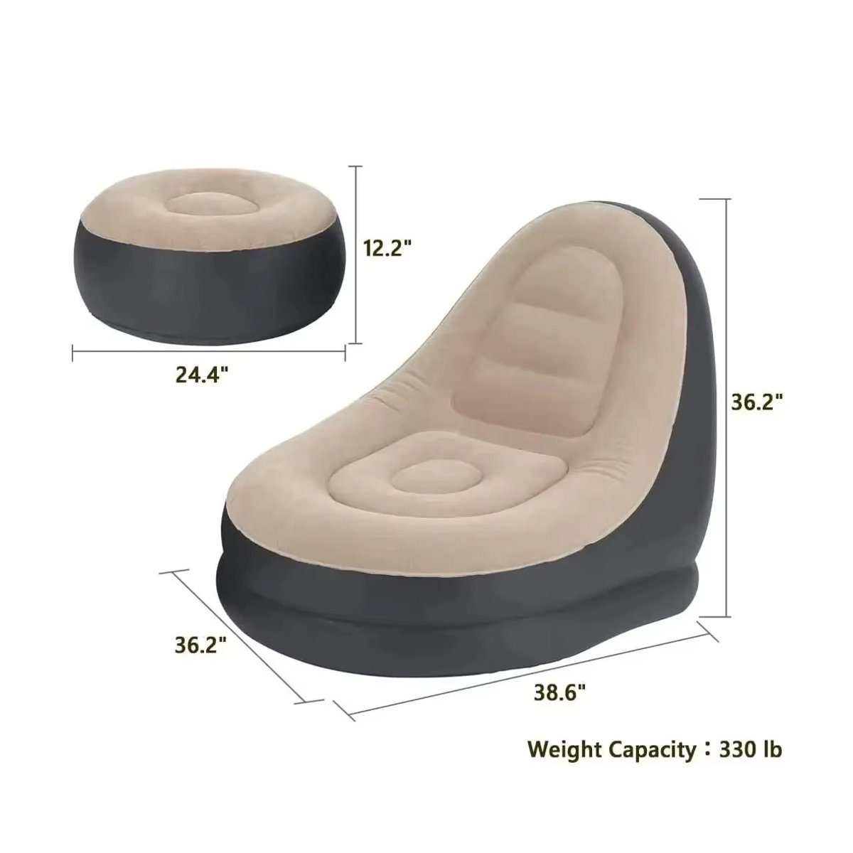 Aufblasbarer Loungesessel aus PVC mit Flockbeschichtung in Grau, faltbares Sofa-Set für Erwachsene - Bild 6