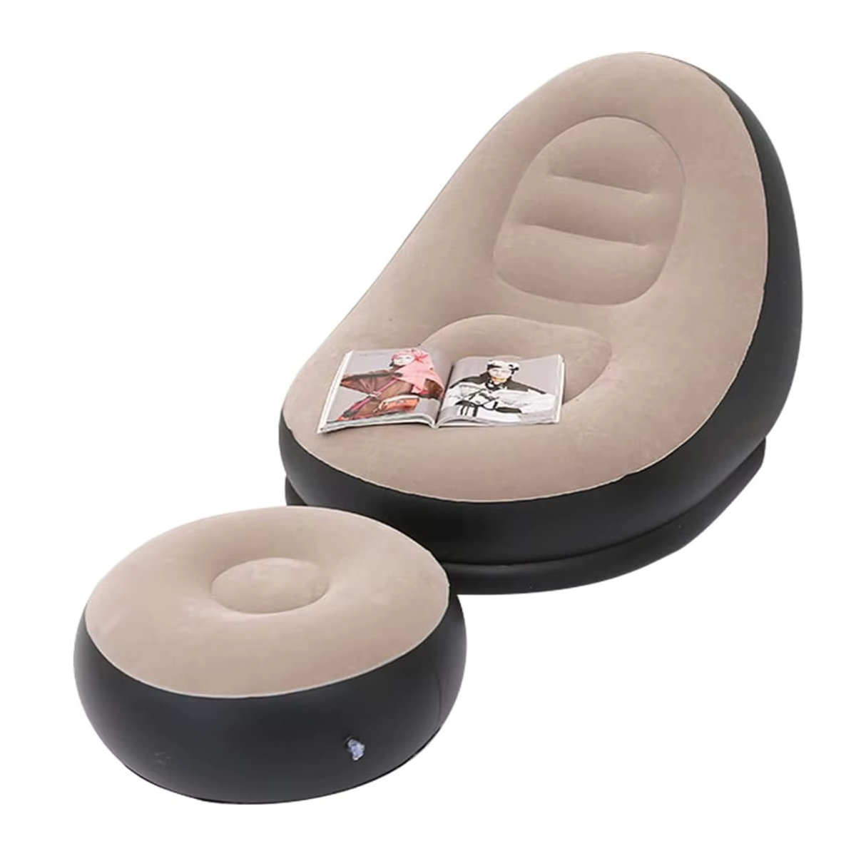 Aufblasbarer Loungesessel aus PVC mit Flockbeschichtung in Grau, faltbares Sofa-Set für Erwachsene - Bild 7
