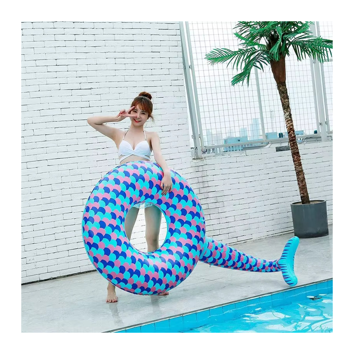 Aufblasbarer Meerjungfrau Schwanz Schwimmring als Lounge Stuhl für Erwachsene zum Schwimmen im Freien - Bild 4