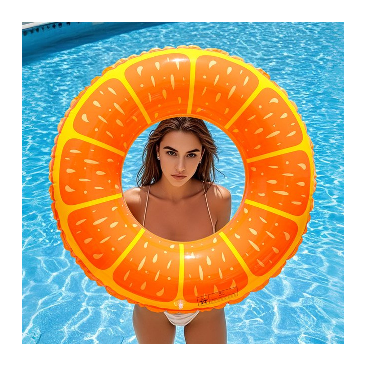 Aufblasbarer orangefarbener Poolschwimmer in Orangenform für Erwachsene - Bild 1