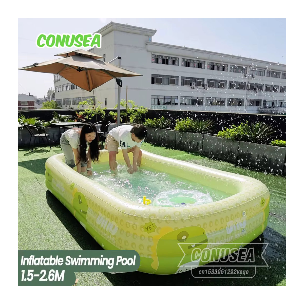 Aufblasbarer Pool aus PVC in Grün für Kinder und Familien zum Spielen im Freien - Bild 2