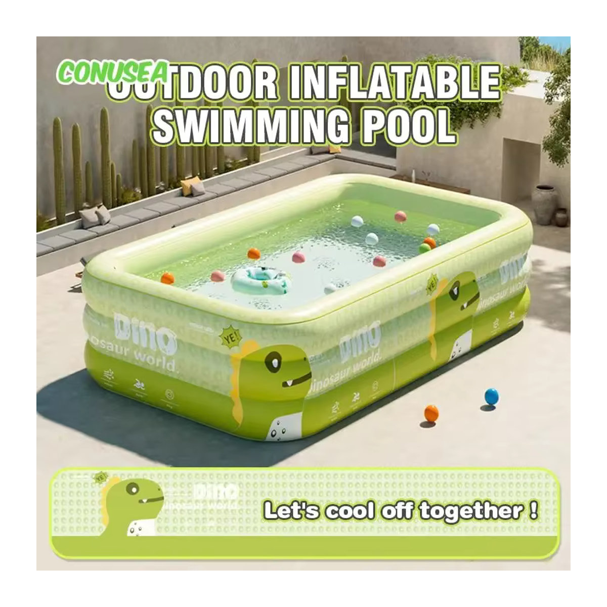 Aufblasbarer Pool aus PVC in Grün für Kinder und Familien zum Spielen im Freien - Bild 3