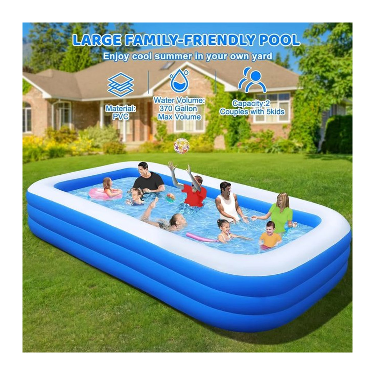 Aufblasbarer Pool aus verstärktem PVC für Kinder und Erwachsene in Blau - Bild 1
