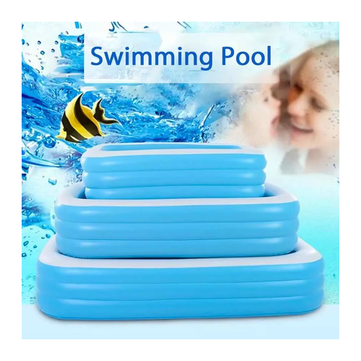 Aufblasbarer Pool aus verstärktem PVC für Kinder und Erwachsene in Blau - Bild 6
