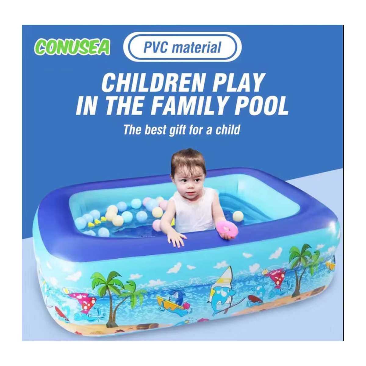 Aufblasbarer Pool in Blau für Erwachsene und Kinder zum Baden im Sommer und Indoor - Bild 2