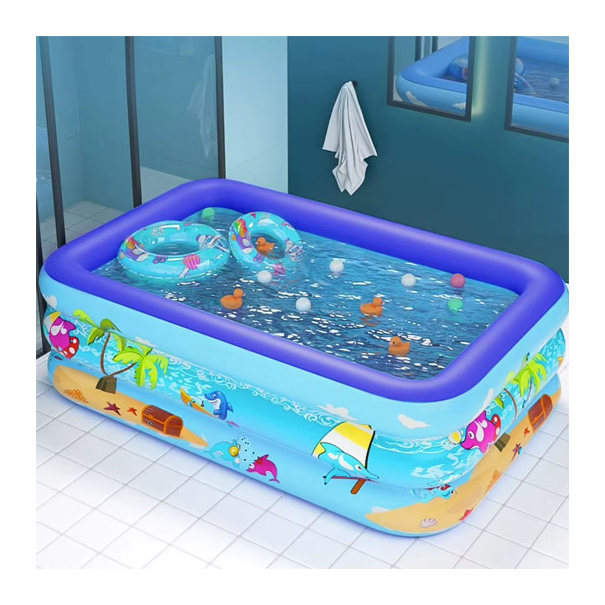 Aufblasbarer Pool in Blau für Erwachsene und Kinder zum Baden im Sommer und Indoor - Bild 4