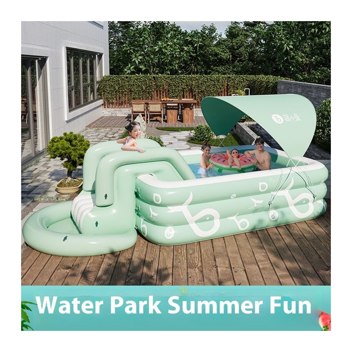 Aufblasbarer Pool mit Rutsche für Kinder und Erwachsene für den Garten und Außenbereich - Bild 1