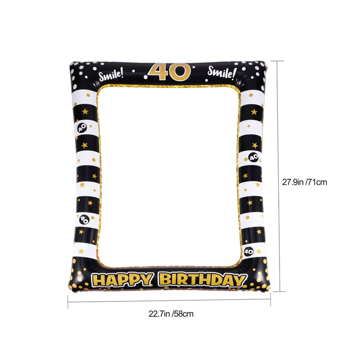 Aufblasbarer PVC-Fotorahmen für den 40. Geburtstag in Schwarz mit gestreiftem Design für Erwachsene - Bild 4