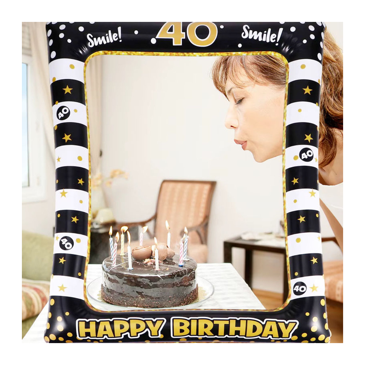 Aufblasbarer PVC-Fotorahmen für den 40. Geburtstag in Schwarz mit gestreiftem Design für Erwachsene - Bild 5