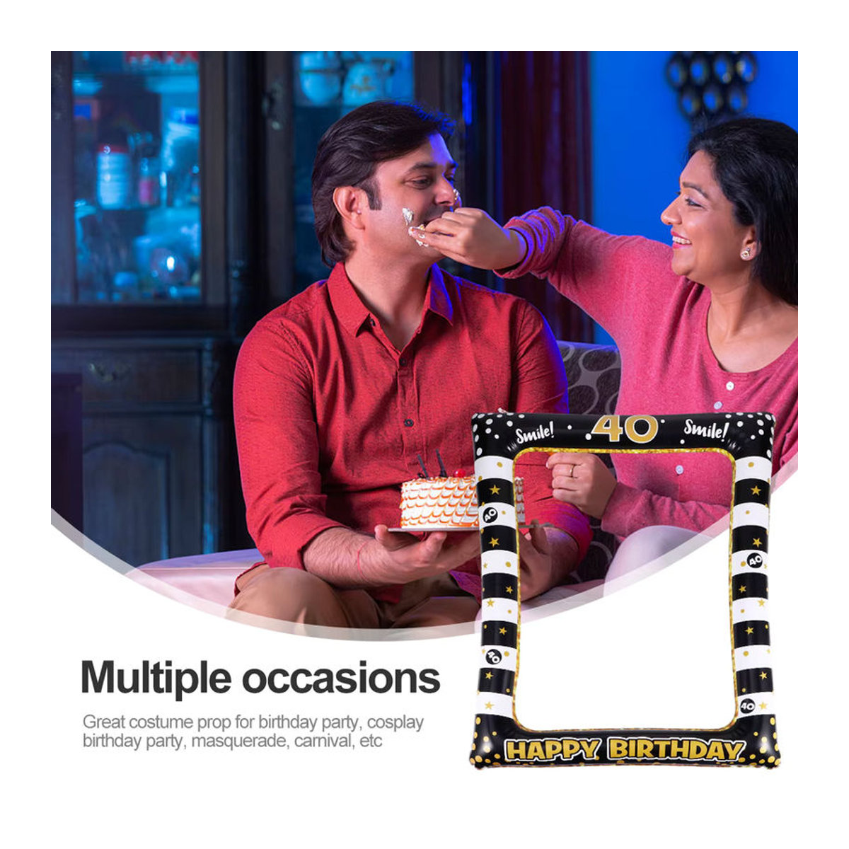 Aufblasbarer PVC-Fotorahmen für den 40. Geburtstag in Schwarz mit gestreiftem Design für Erwachsene - Bild 6