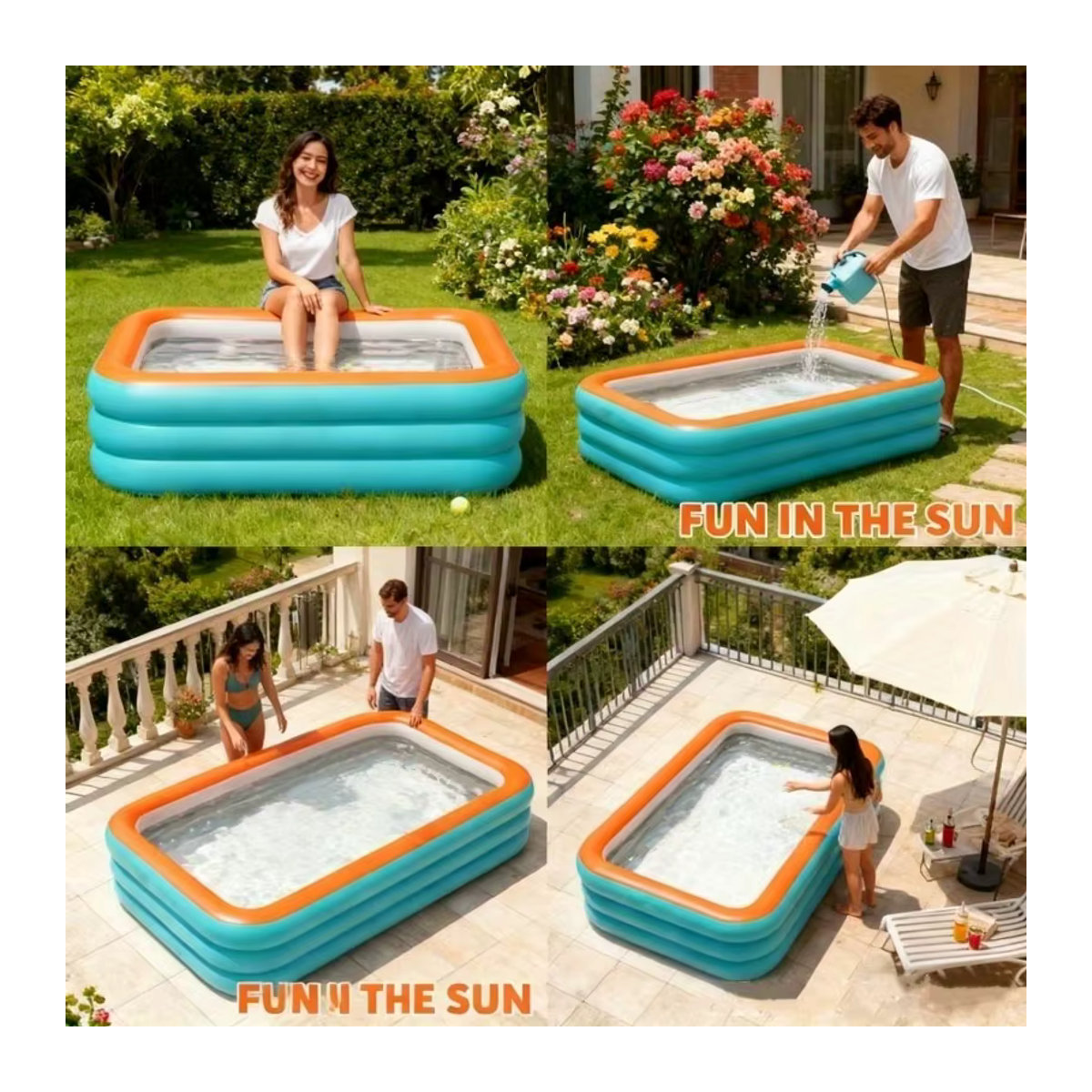Aufblasbarer rechteckiger Pool für Erwachsene und Kinder in Bunt - Bild 3