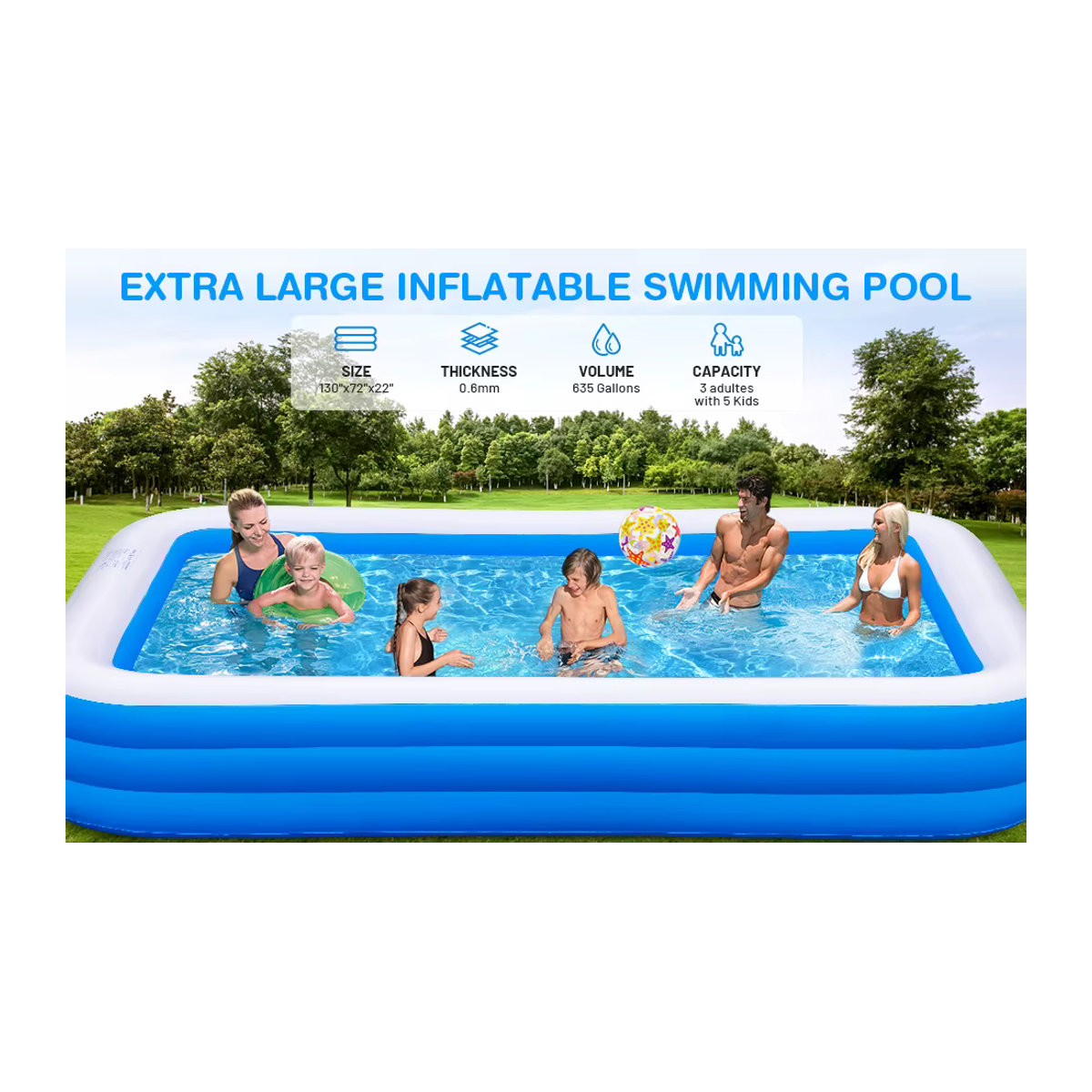 Aufblasbarer rechteckiger Pool für Zuhause in Blau - Bild 2