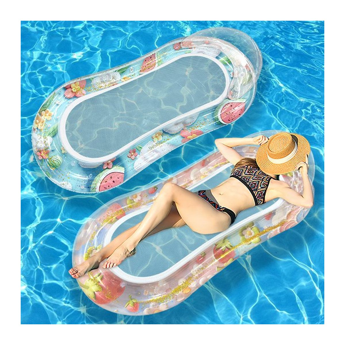 Aufblasbarer Wassermelonen-Schwimmer mit Netz für Pool und Strand - Bild 1