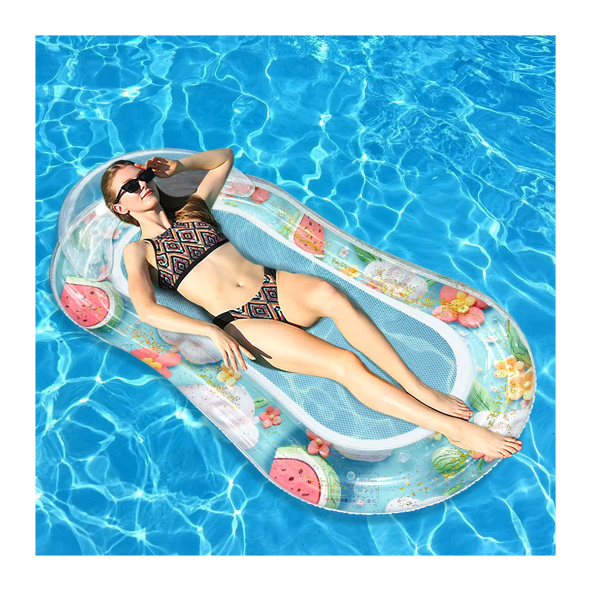 Aufblasbarer Wassermelonen-Schwimmer mit Netz für Pool und Strand - Bild 4
