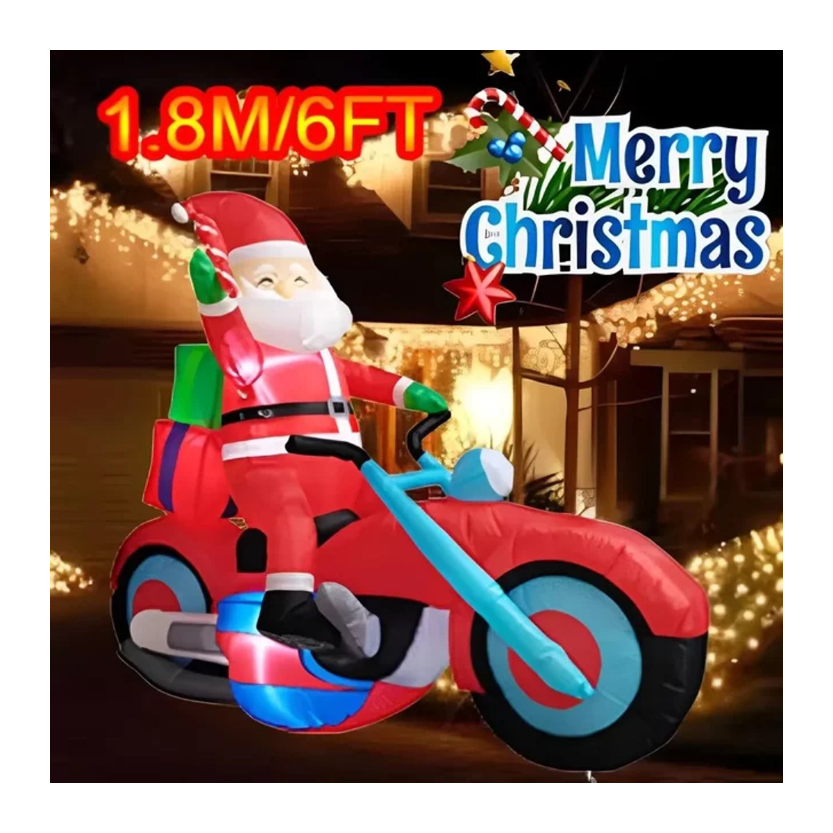 Aufblasbarer Weihnachtsmann auf Motorrad von CatXaa mit integrierten LED-Leuchten, rot, Höhe: 180 cm - Bild 1