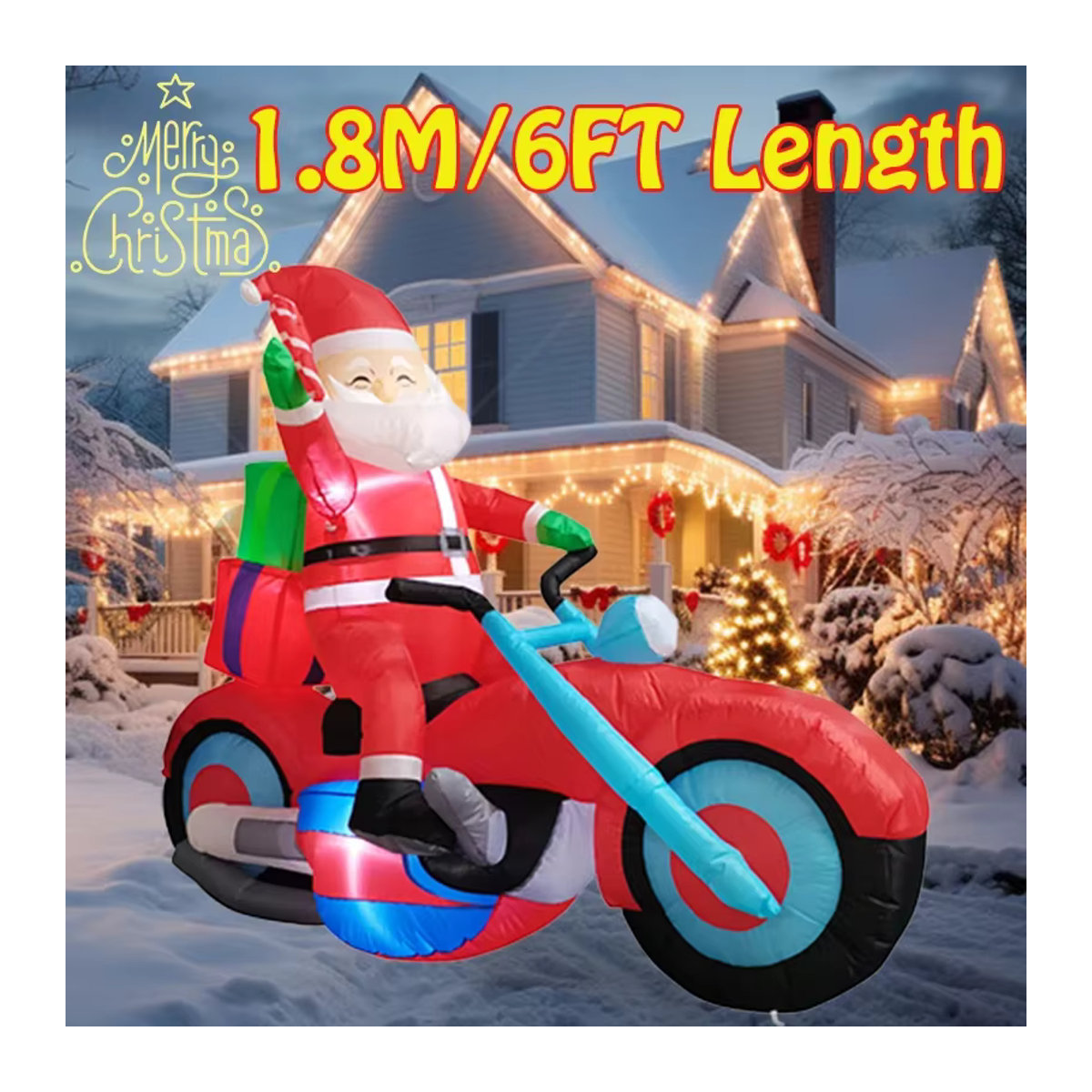 Aufblasbarer Weihnachtsmann auf Motorrad von CatXaa mit integrierten LED-Leuchten, rot, Höhe: 180 cm - Bild 2