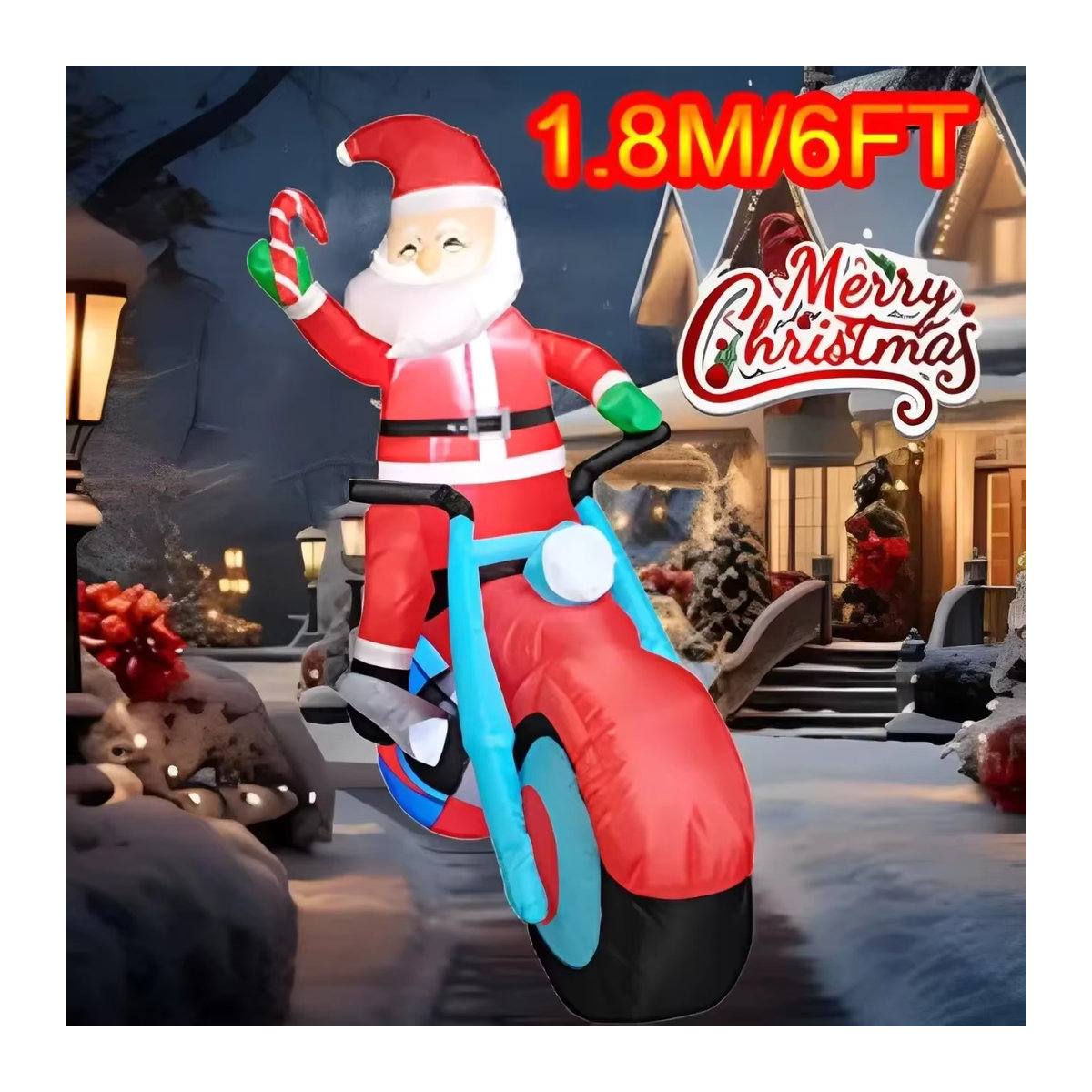 Aufblasbarer Weihnachtsmann auf Motorrad von CatXaa mit integrierten LED-Leuchten, rot, Höhe: 180 cm - Bild 3