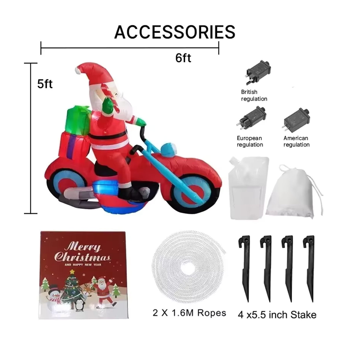 Aufblasbarer Weihnachtsmann auf Motorrad von CatXaa mit integrierten LED-Leuchten, rot, Höhe: 180 cm - Bild 4