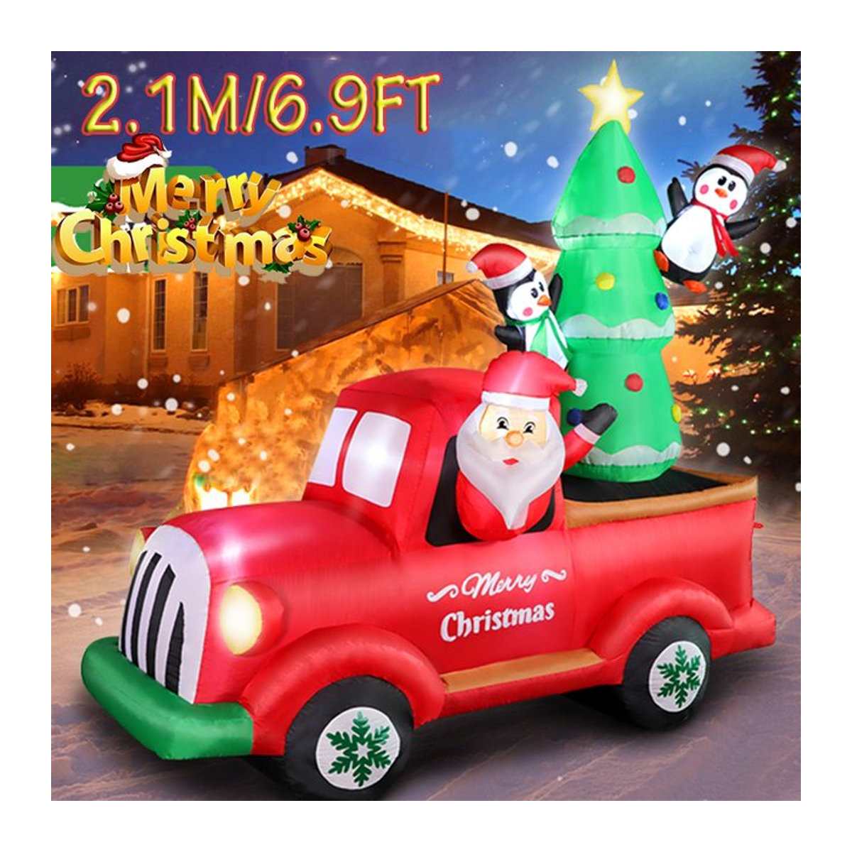 Aufblasbarer Weihnachtsmann im Lkw mit integrierten LED-Leuchten von CatXaa, mehrfarbig, Höhe: 210 cm - Bild 1