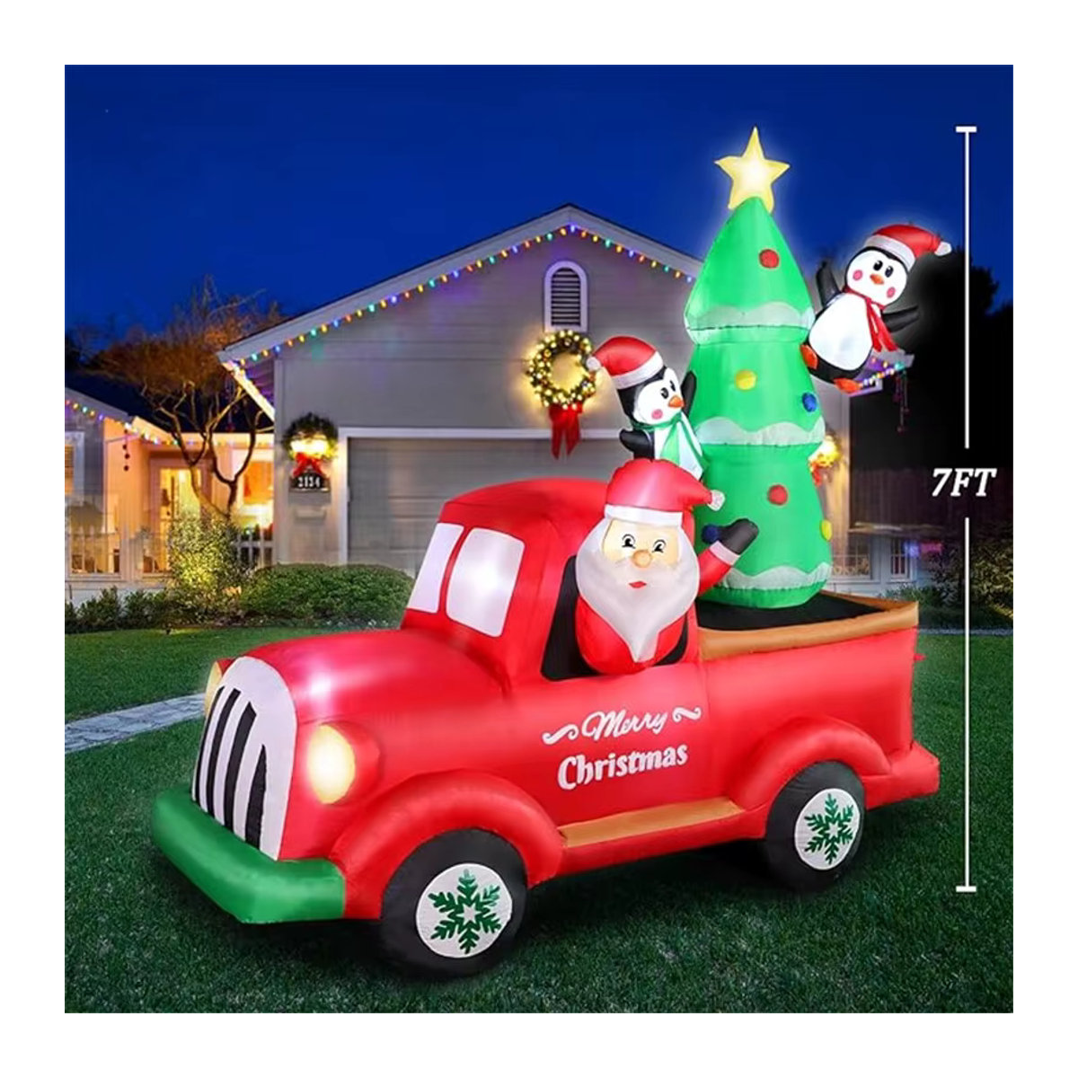 Aufblasbarer Weihnachtsmann im Lkw mit integrierten LED-Leuchten von CatXaa, mehrfarbig, Höhe: 210 cm - Bild 4