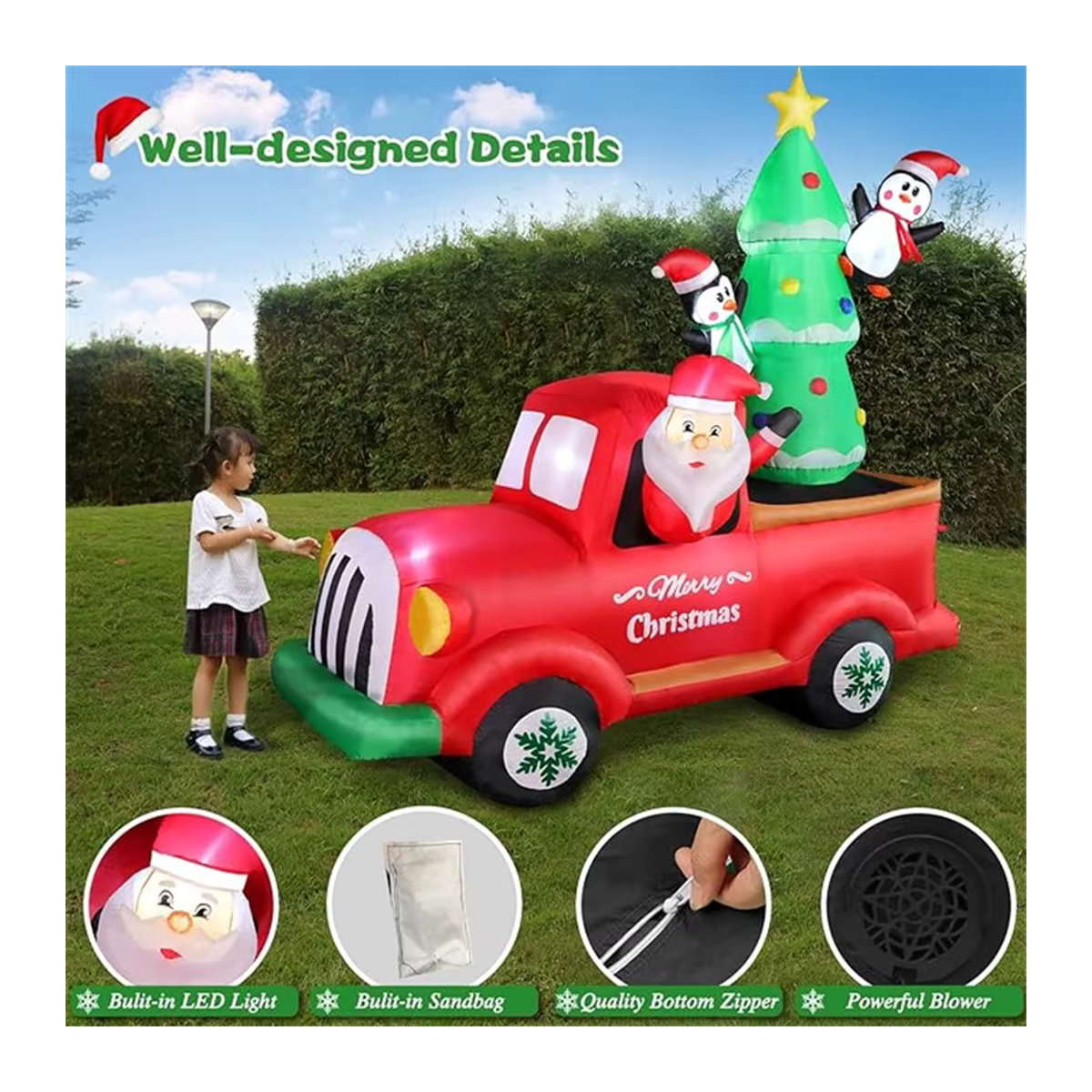 Aufblasbarer Weihnachtsmann im Lkw mit integrierten LED-Leuchten von CatXaa, mehrfarbig, Höhe: 210 cm - Bild 6