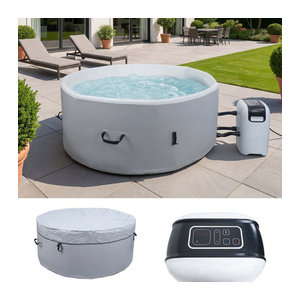 Aufblasbarer Whirlpool MCW-N97 für 4 Personen, In-/Outdoor mit Heizung und Pumpe, Dropstitch-Gewebe, rund, Durchmesser: 150 cm, grau-weiß