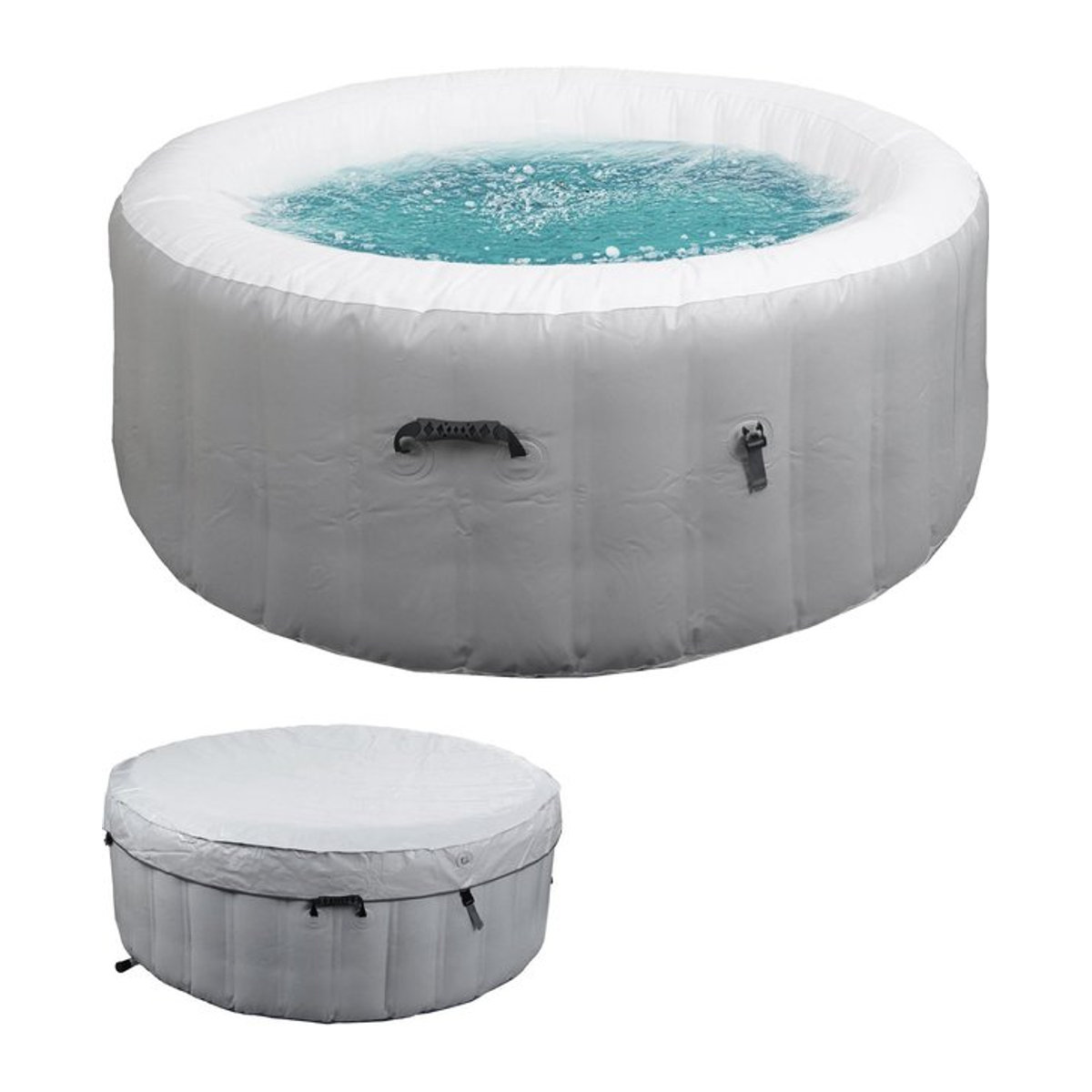 Aufblasbarer Whirlpool MCW-N97 für 4 Personen, In- und Outdoor Ersatz-Pool aus PVC laminiert, rund, Durchmesser: 180 cm, grau-weiß - Bild 1
