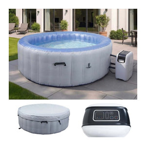Aufblasbarer Whirlpool MCW-N97 für 4 Personen, In- und Outdoor, heizbar, rund, Durchmesser: 180 cm, Grau-Blau