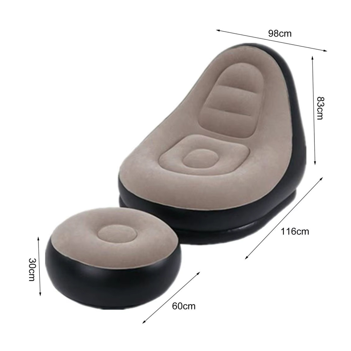 Aufblasbares Lounge-Sofa Set mit Fußhocker aus PVC, beflockter Klappliegestuhl für Erwachsene in Rot oder Grau - Bild 4