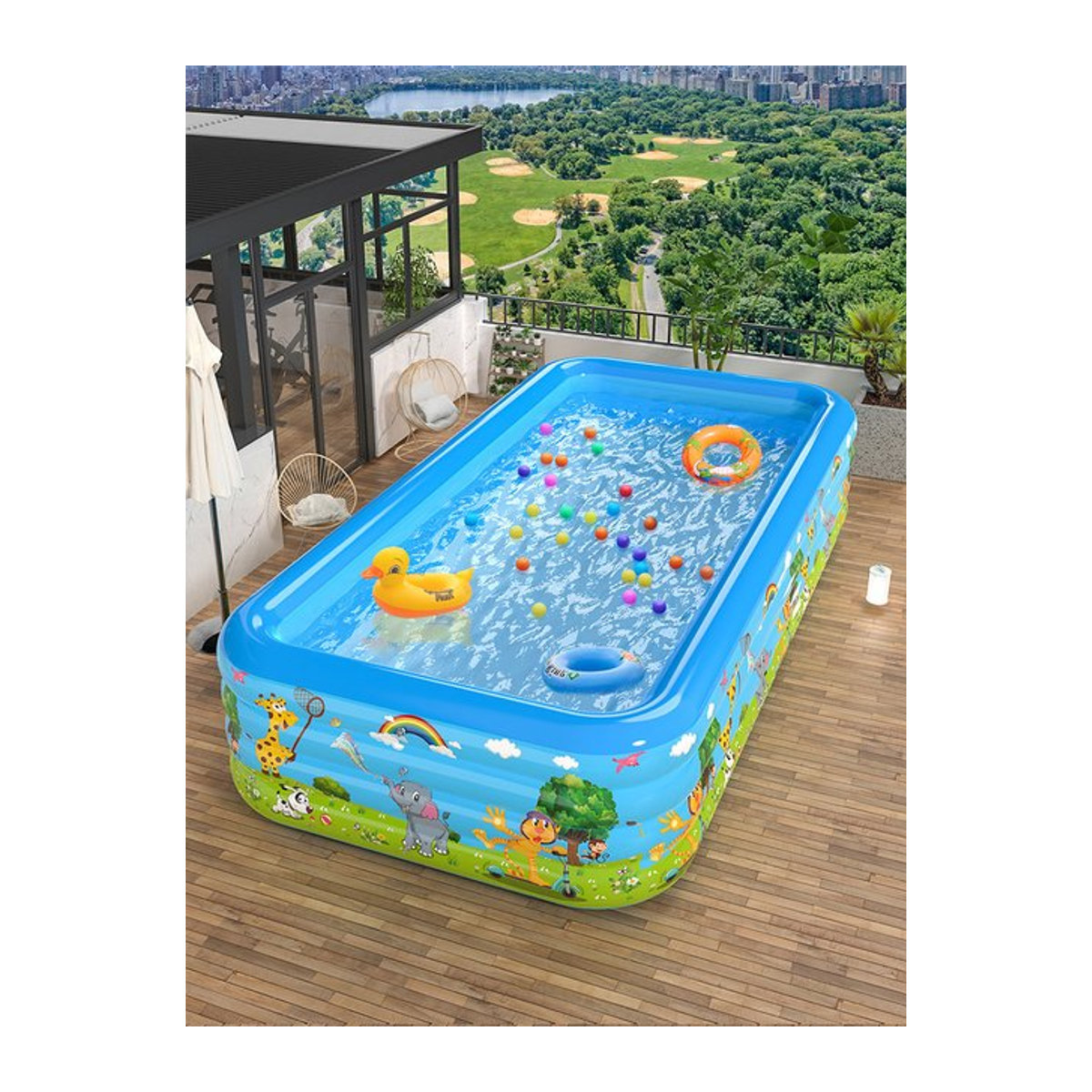 Aufblasbares PVC-Schwimmbecken für Erwachsene in Beige und Blau - Bild 1