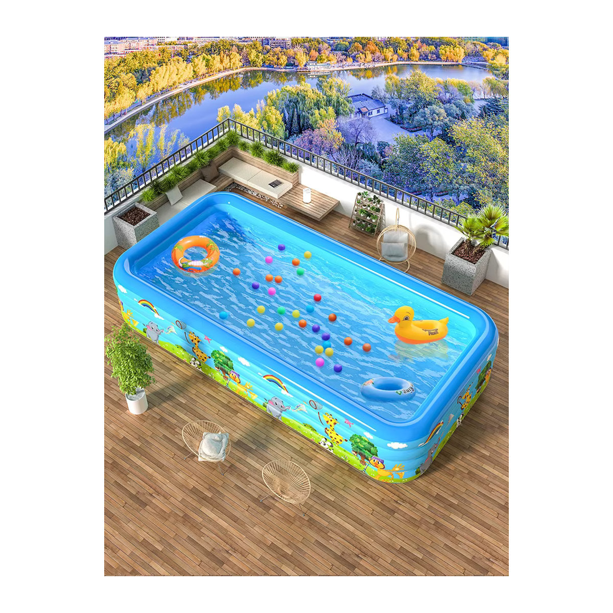 Aufblasbares PVC-Schwimmbecken für Erwachsene in Beige und Blau - Bild 2
