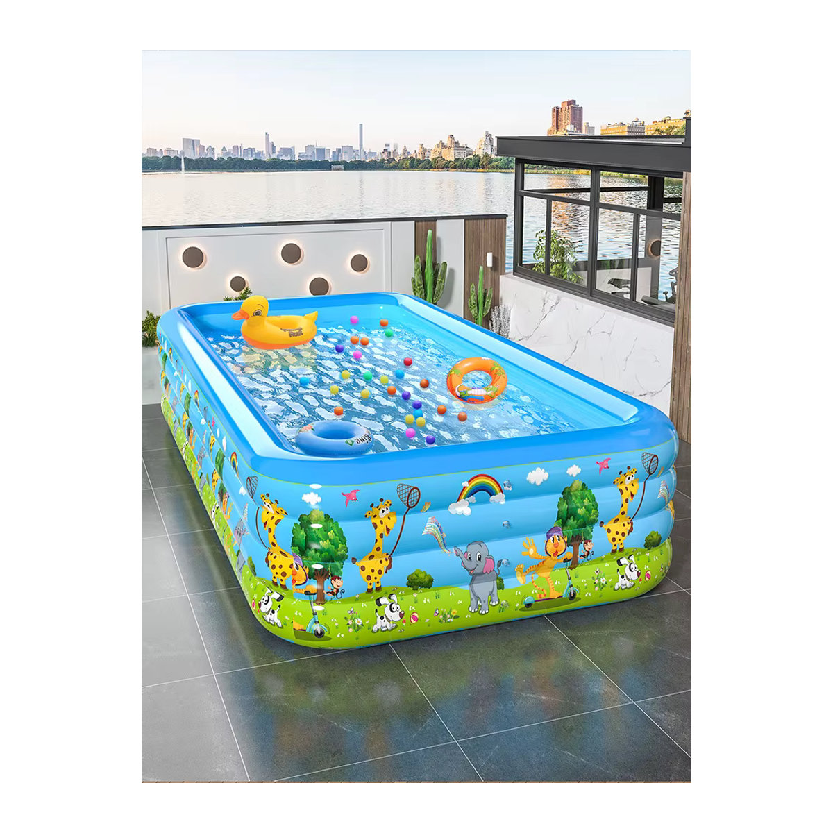 Aufblasbares PVC-Schwimmbecken für Erwachsene in Beige und Blau - Bild 3