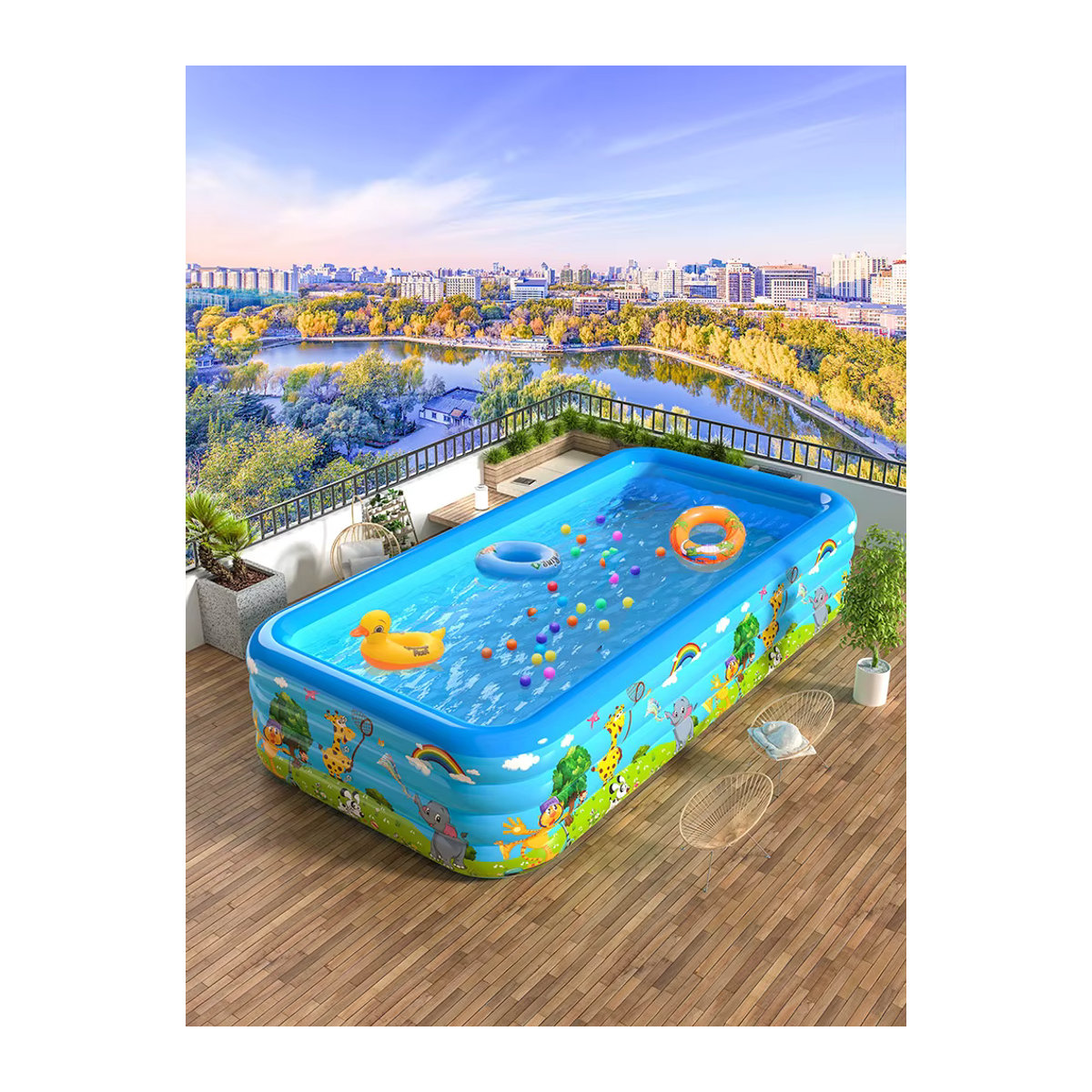 Aufblasbares PVC-Schwimmbecken für Erwachsene in Beige und Blau - Bild 4