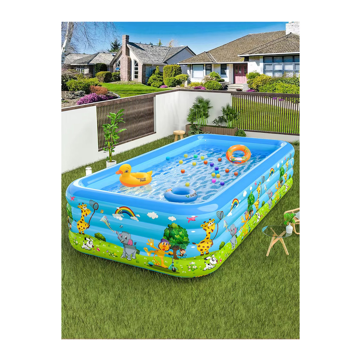 Aufblasbares PVC-Schwimmbecken für Erwachsene in Beige und Blau - Bild 5
