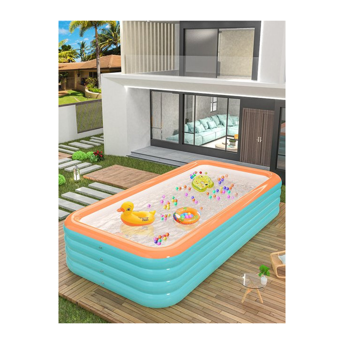 Aufblasbares PVC-Schwimmbecken für Erwachsene in Grün, Orange oder Bunt - Bild 1