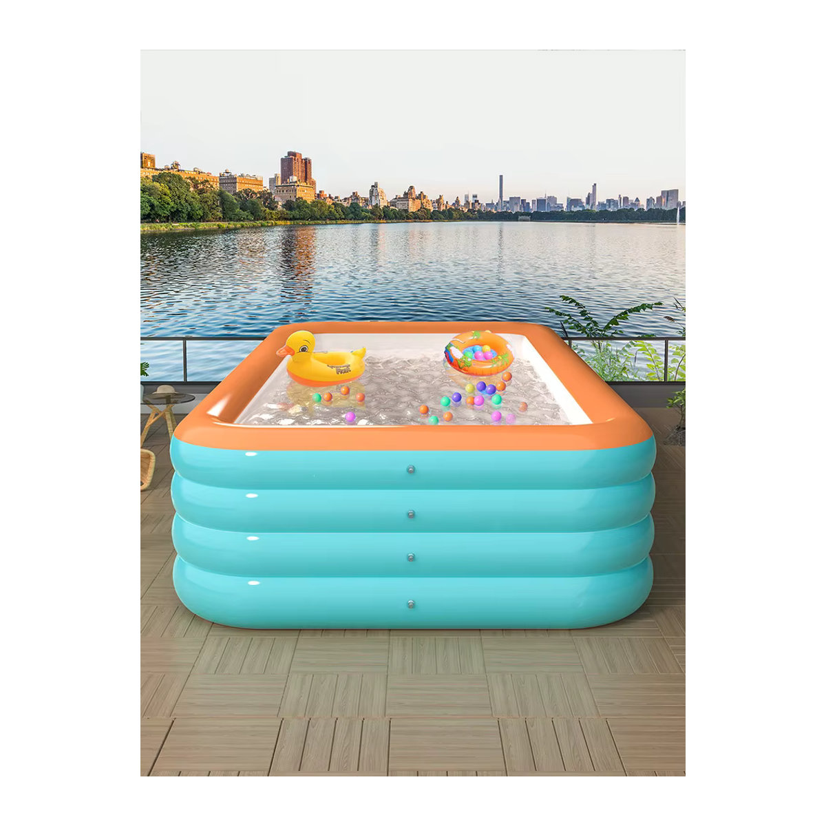 Aufblasbares PVC-Schwimmbecken für Erwachsene in Grün, Orange oder Bunt - Bild 2