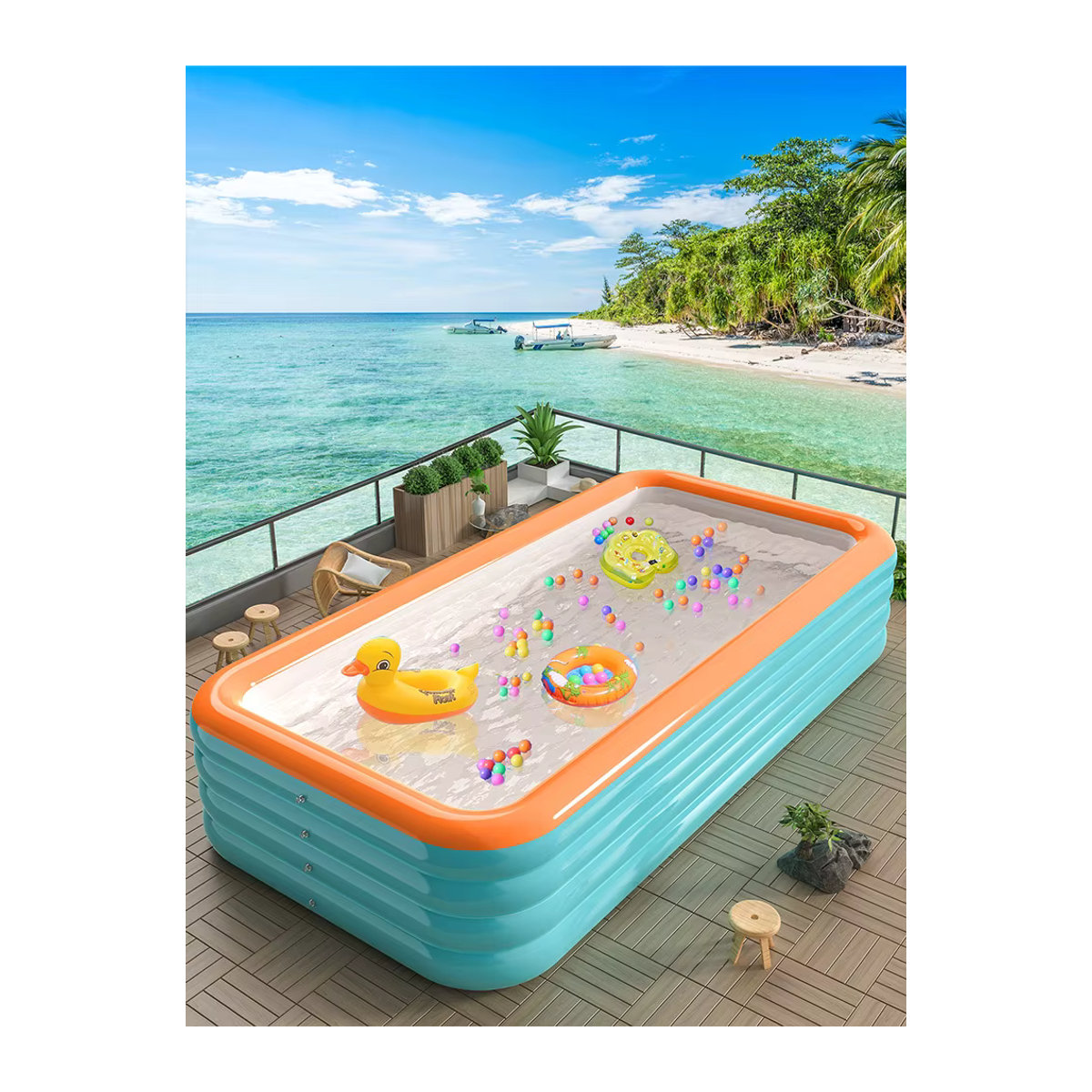 Aufblasbares PVC-Schwimmbecken für Erwachsene in Grün, Orange oder Bunt - Bild 3
