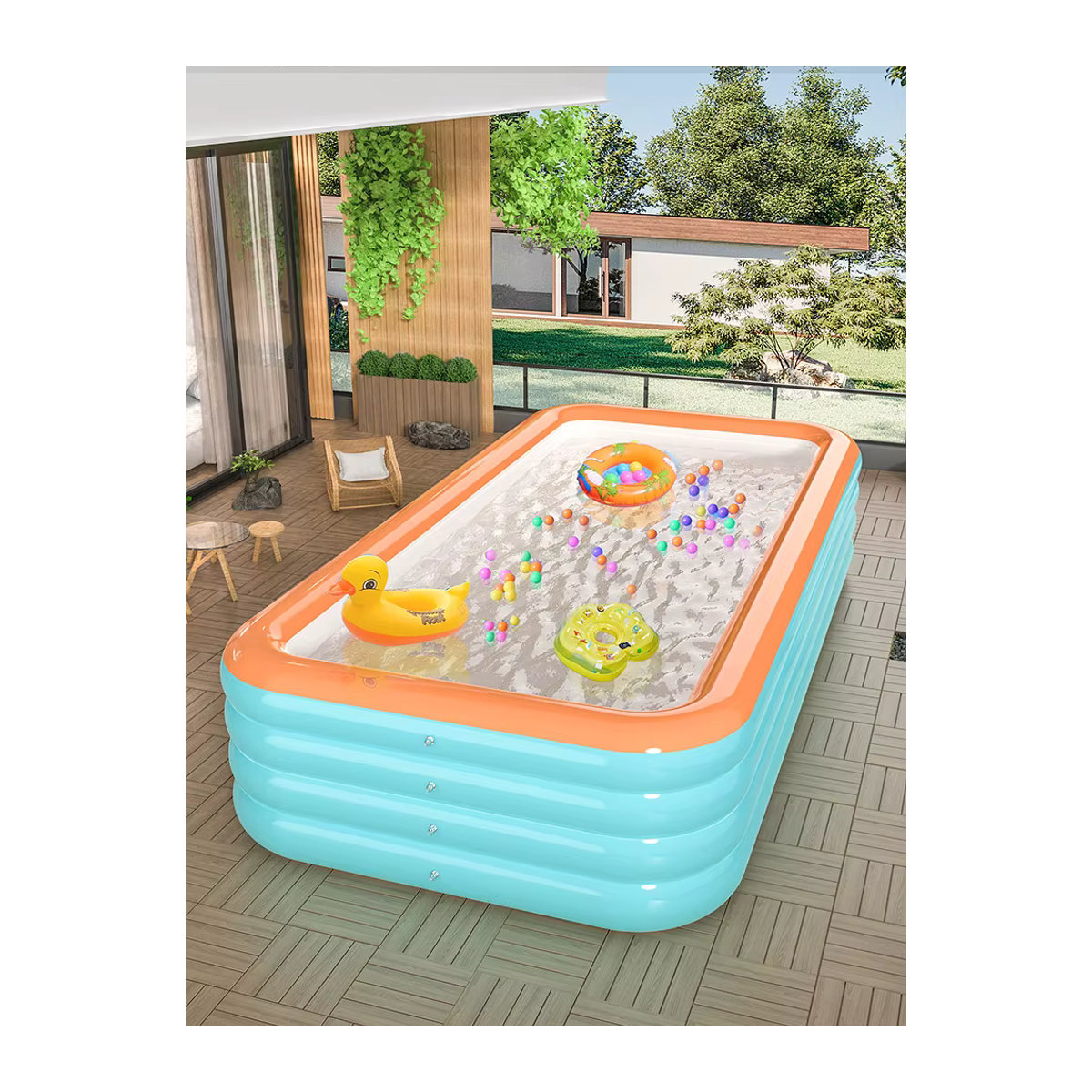 Aufblasbares PVC-Schwimmbecken für Erwachsene in Grün, Orange oder Bunt - Bild 4