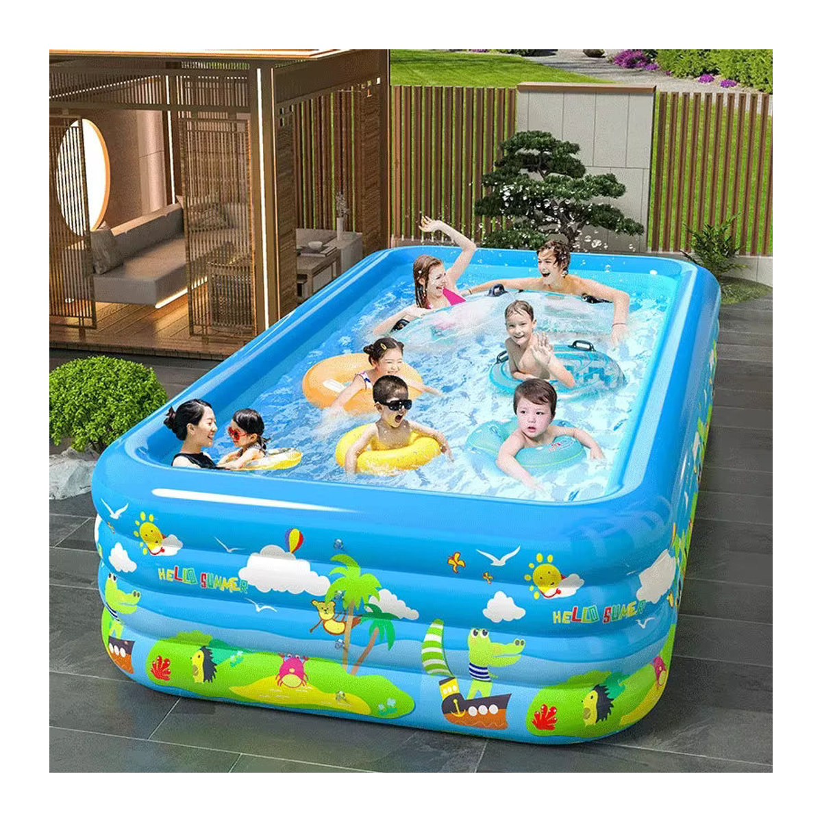 Aufblasbares Schwimmbad aus dickem und umweltfreundlichem PVC in Beige und Bunt für den Heimgebrauch im Außenbereich - Bild 2