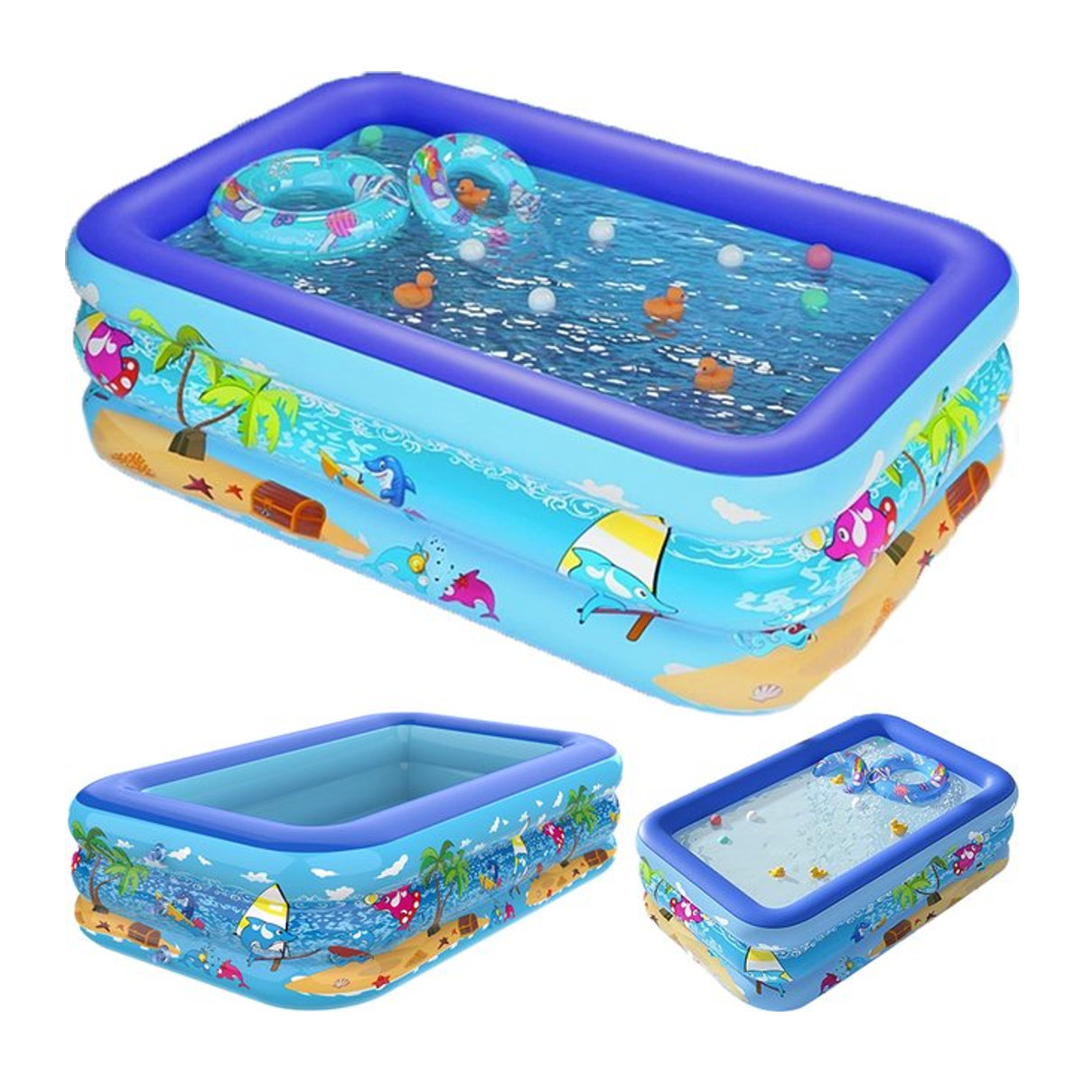 Aufblasbares Schwimmbad aus PVC in Blau für Erwachsene, Kinder und Babys für den Einsatz im Innen- und Außenbereich - Bild 1