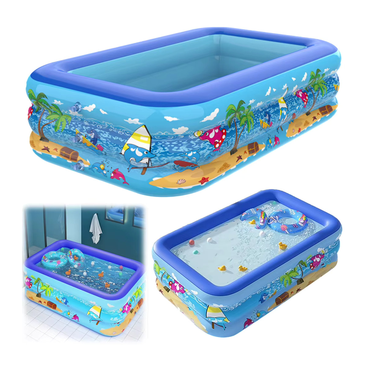 Aufblasbares Schwimmbad aus PVC in Blau für Erwachsene, Kinder und Babys für den Einsatz im Innen- und Außenbereich - Bild 3