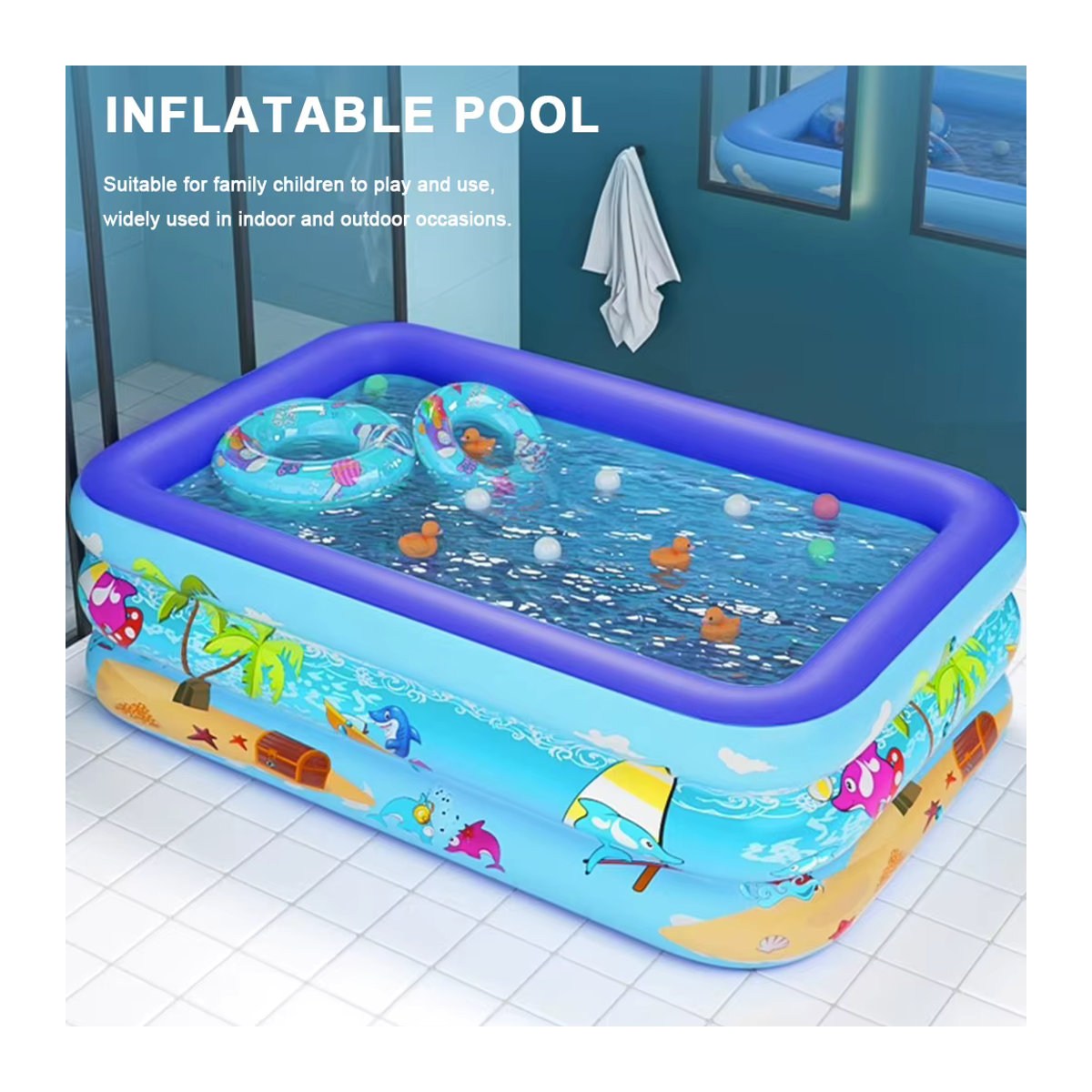 Aufblasbares Schwimmbad aus PVC in Blau für Erwachsene, Kinder und Babys für den Einsatz im Innen- und Außenbereich - Bild 5