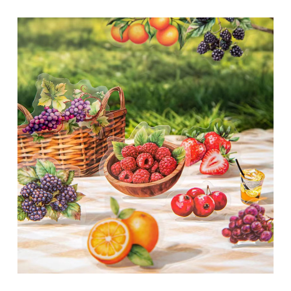 Aufkleber-Set Fruit Harvest Collection mit Beerenfrucht-Thema und floralen Vintage-Designs, mehrfarbig, 6 verschiedene DIY-Motive aus Papier - Bild 1