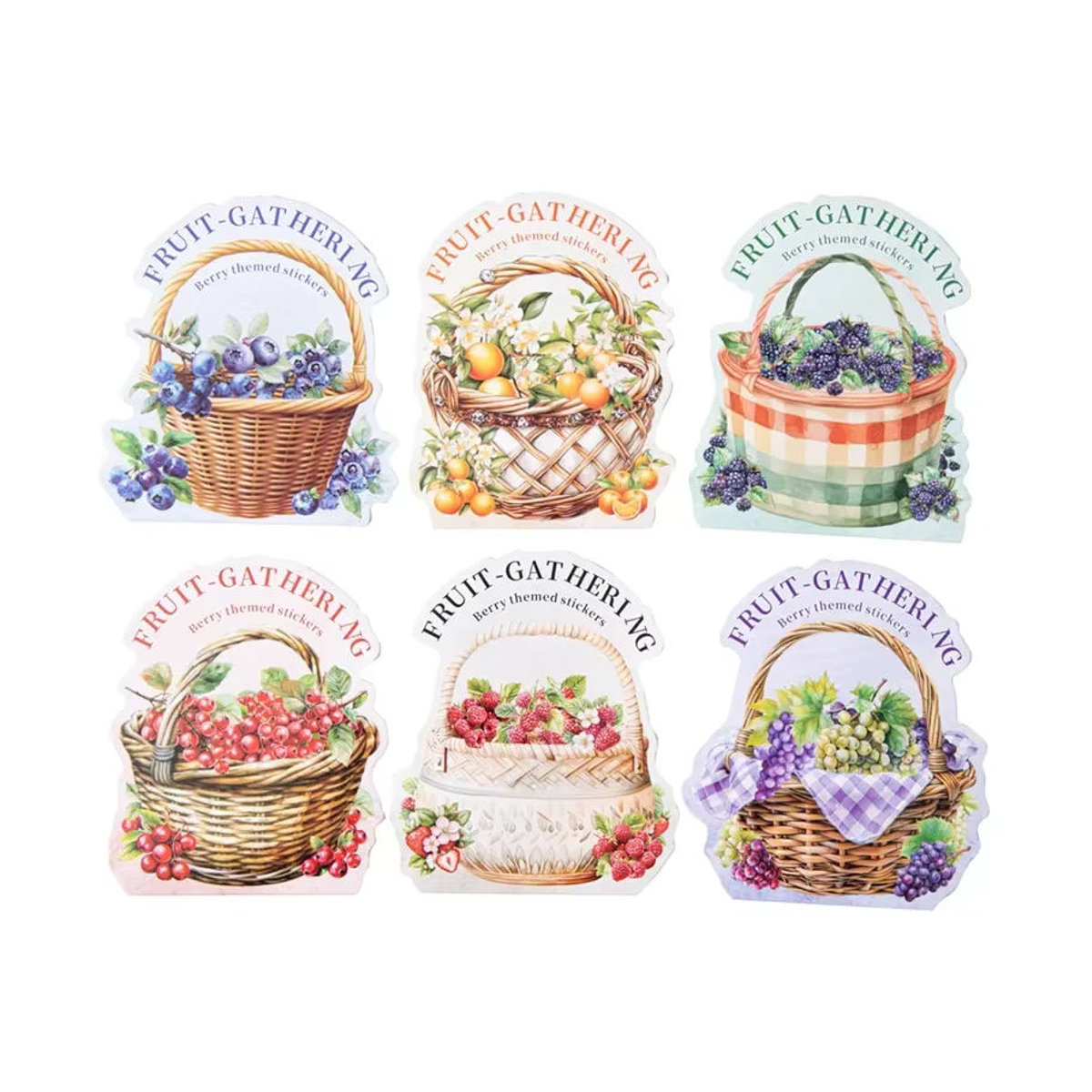 Aufkleber-Set Fruit Harvest Collection mit Beerenfrucht-Thema und floralen Vintage-Designs, mehrfarbig, 6 verschiedene DIY-Motive aus Papier - Bild 3